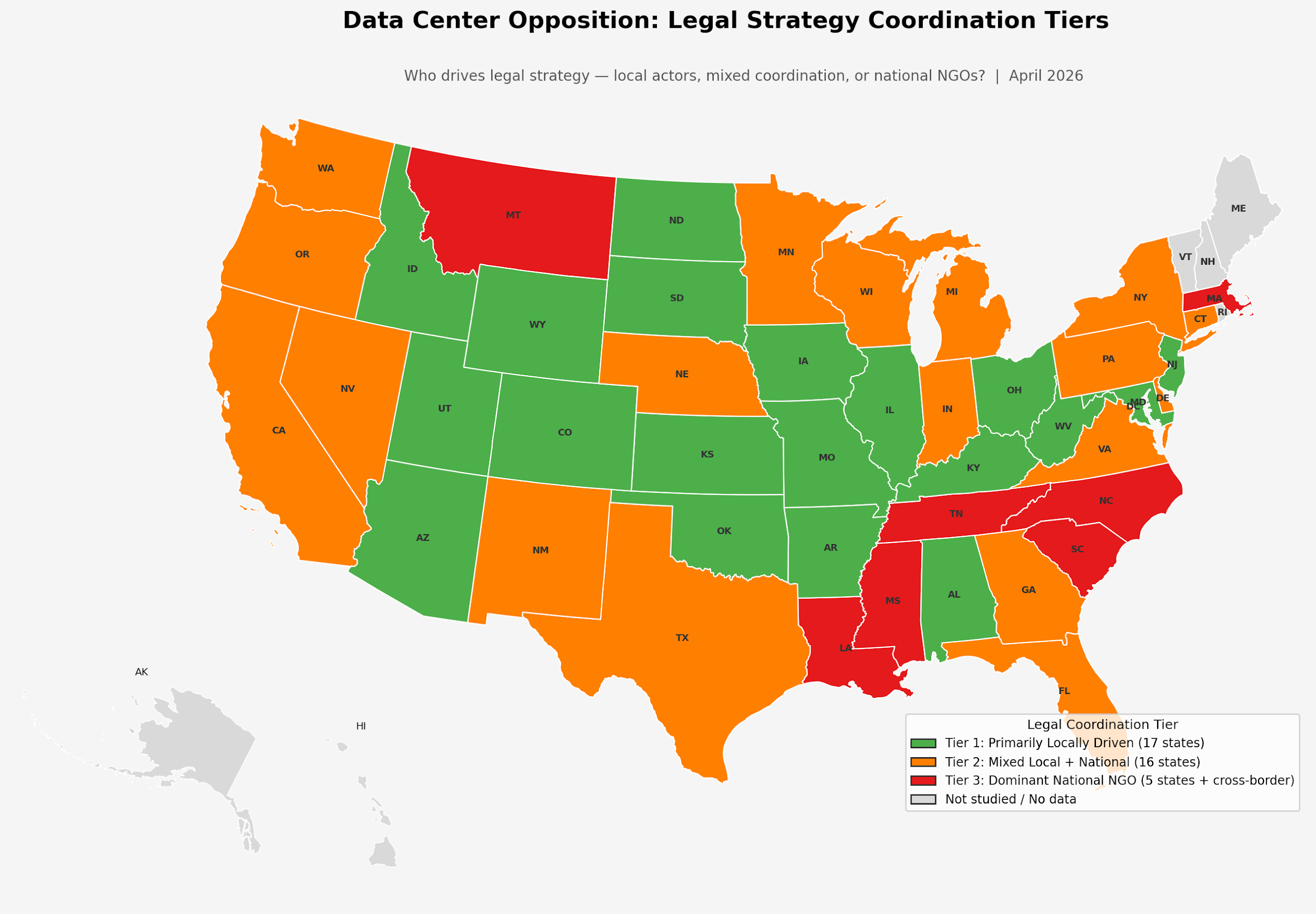 Legal strategy coordination tiers by state